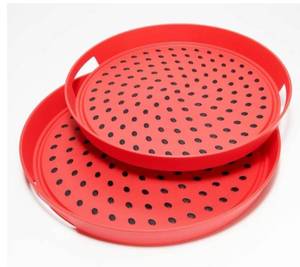 lot 2270 image: Henning Lee 2-Piece Medium & Large Round Non-Slip Serving Trays -New