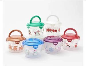 lot 2292 image: LocknLock 6pc Multi-Color Nesting Holiday Canisters w Handle Lids