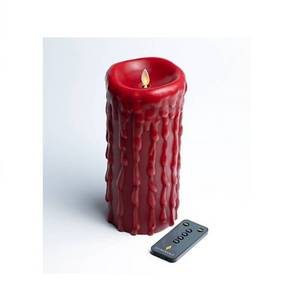 lot 2315 image: Luminara 9 Heavy Wax Drip Flameless Candle with Remote, BURGUNDY in Color, NEW