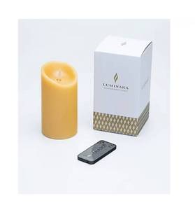 lot 2324 image: Set of TWO- Luminara 6 Unscented Wax Flameless Candle & Remote Control, Golden Ochre in Color, NEW