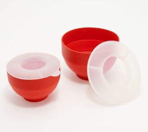 lot 2338 image: W&P Set of (2) Collapsible Silicone Popcorn Poppers, Charcoal in Color, NEW