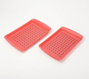 lot 2343 image: Henning Lee 2-Pc Med & Large Rectangle Non-Slip Serving Trays, GREY in Color, NEW