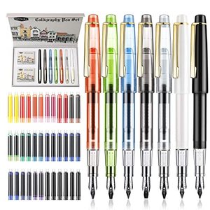 lot 2376 image: GCQUILL Calligraphy Set Fountain Pens 7 Different Size Nibs and 36 Assorted Ink Cartridges Kit for Calligraphy Lettering - Complete Easy Learning Set for Beginners F736