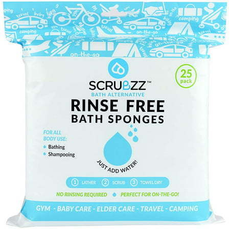 lot 52450 image: 3-Scrubzz Rinse Free Bath Sponge No Rinse Bathing Wipes - 25 Count -