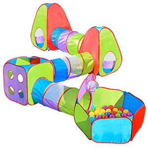 lot 2739 image: 7 Piece Pop Up Tent with Bonus Play Balls - Play Tents with Tunnels and Ball Pit for Kids - Sunny Days Entertainment