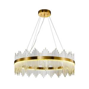 lot 2745 image: Retails $399.00-WABON Modern Crystal Chandelier, Round Gold LED Crystal Hanging Ceiling Light, Three Color Temperatures Pendant Lights Fixture for Dining Room, Living Room, Kitchen Island, Bedroom, D31.49inch