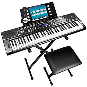 lot 2755 image: RockJam 61 Key Keyboard Piano With Pitch Bend Kit, Keyboard Stand, Piano Bench, Headphones, Simply Piano App & Keynote Stickers (B083ZCWWWK)