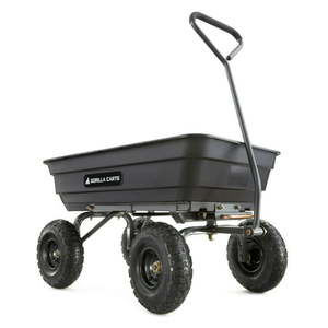 lot 2759 image: Gorilla Carts GOR4PS 600-lb. Poly Garden Dump Cart with 10 Tires