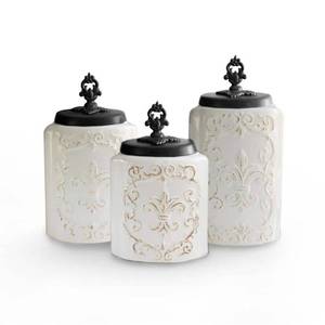 lot 2760 image: White Antique Set of 3 Canisters