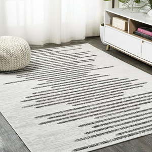 lot 2763 image: 3 x5 Zolak Berber Stripe Geometric IndoorOutdoor Area Rug IvoryBlack - JONATHAN Y