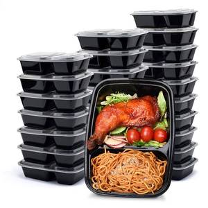 lot 2764 image: Meal Prep Container, 2 Compartment Food Containers with Lids To Go Containers, Black Plastic Containers for Lunch-Microwave, Freezer, Dishwasher Safe, Eco-Friendly 30 Pack