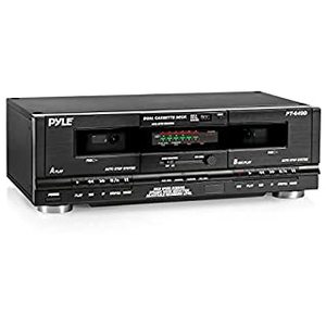 lot 7010 image: PyleUsa Dual Stereo Cassette Tape Deck-Clear Audio Double Player Recorder System w MP3 Music Converter, RCA for Recording, Dubbing, USB, Retro Design - for StandardCrO2 Tapes, Home Use - PT659DU.5 (B09MSQ4JM8). retails $135 Amazon