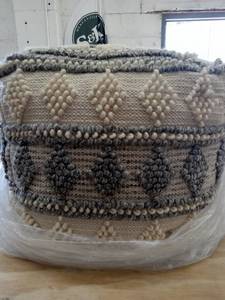 lot 7022 image: grey and white fabric ottoman