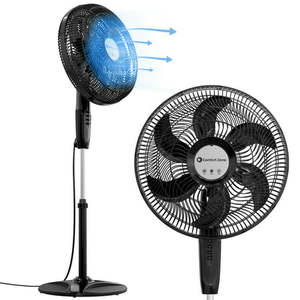 lot 7027 image: Comfort Zone 18 PowrCurve Stand Fan - 6 Blades 30% Stronger Air Flow Tri-Curve Grill for Less Noise - 180° Adjustable Tilt 3-Speed Button Control Black