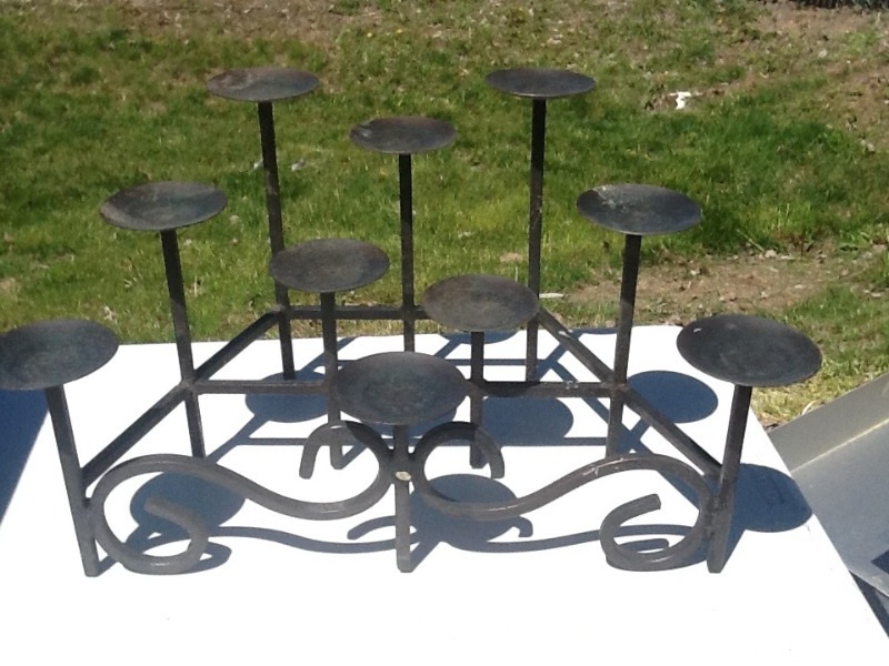 lot 7706 image: Heavy duty iron candle holder looks great in fireplace