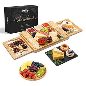 lot 78077 image: SMIRLY Bamboo Cheese Board and Knife Set Extra Large Charcuterie Board Set & Accessories, Unique House Warming Gifts, New Home, Anniversary Wedding Gifts for Couple, Bridal Shower Gift for Women