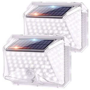 lot 78093 image: Aigostar Solar Lights Outdoor,2 Packs Cordless LED Solar Motion Sensor Lights,LED Lights Reflector,270°Wide Angle,Waterproof,3 Working Modes Lighting Wall Security LED Flood Light for Fence Patio
