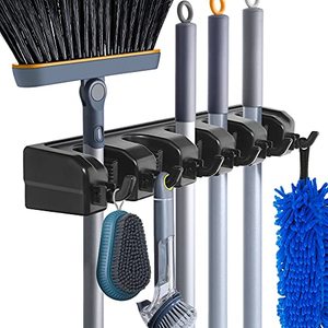 lot 78095 image: HYRIXDIRECT Broom Holder Wall Mount Broom Organizer Mop Holder Hanger Garden Tool Organizers Storage Rack Garage Laundry Room Organizations and Storage with Hooks Heavy Duty