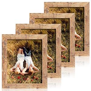lot 78114 image: iRahmen 4 Pack 8x10 Rustic Picture Frame Set with High Definition Glass Photo Frame for Desktop Display and Wall Mounting (IR-US002-BR-P8X10(4PK))