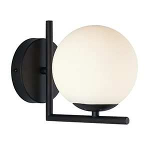 lot 78117 image: BOKT Glass Globe Wall Sconces Gold Wall Mounted Light 1 Light Mid Century Modern Industrial Wall Light (Black)