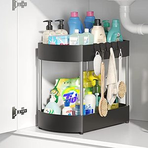 lot 78119 image: SANKEYTEW Under sink organizers and storage, Enhanced structural design- Anti-corrosion- More space for storage- Black(under sink organizer-1)