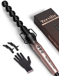 lot 78129 image: Terviiix Bubble Curling Wand, Spiral Curling Iron for Tight & Loose Curls, Curling Wand for Long Hair, Ceramic Long Barrel Wand Curler for Fine Hair, Instant Heat to Max 430°F, with Glove & Clips