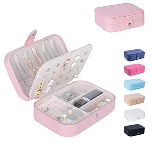 lot 78130 image: hujox Small Jewelry Organizer Box for Necklace Earring Rings Bracelets Travel Jewelry Case with Double Layer Design Women Girls Gifts (Pink)