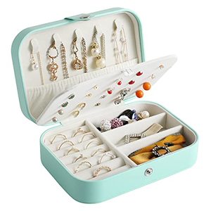 lot 78131 image: DerBlue Travel Jewelry Case,Small Jewelry Box,Portable Travel Jewelry Box Organizer Display Storage Case for Rings and Earrings (Tiffany Blue)