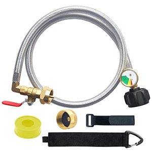 lot 78141 image: NQN Upgraded 36 Stainless Braided QCC1 Type Inlet Propane Refill Adapter Hose Extension Propane Refill Hose with Gauge and ONOff Control Valve for 1LB Propane Gas Tank 350PSI High Pressure Camping