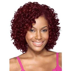 lot 78153 image: GNIMEGIL Wine Red Short Curly Wigs for Black Women with Bangs Synthetic Fiber Afro Kinky Curly Wig Natural Hair African American Everyday Use Christmas Costume Party