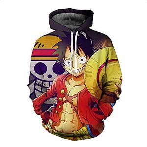 lot 78154 image: Cosplay Life Anime 3D Straw Hat Luffy Pirate Pullover Hoodie Halloween Adult Manga Sweater With Kangaroo Pockets (10, 2XL)