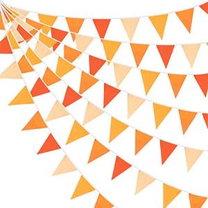 lot 78156 image: 10M32Ft Triangle Flag Fabric Banner Cotton Pennant Garland Cloth Bunting for Fall Decor Autumn Wedding Birthday Party Thanksgiving Day Home Nursery Outdoor Garden Hanging Decoration (Orange36Pcs)