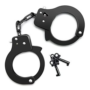 lot 78160 image: AUYYOSK Toy Metal Handcuffs with Key,Safety Party Supplies Accessory Pretend Play Hand Cuffs for Kids Children (Black)
