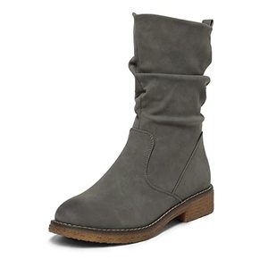 lot 78166 image: DREAM PAIRS Womens DMB213 Mid Calf Combat Riding Fashion Winter Boots Grey Pu Size 8