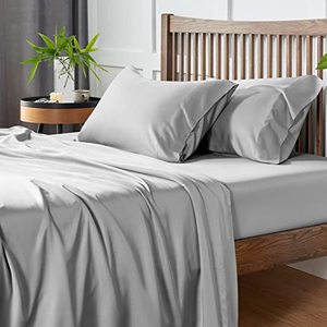 lot 78178 image: CozyLux 100% Organic Bamboo-Rayon Sheets Queen Size Light Grey 300 Thread Count Oeko-TEX Certified Cooling Bed Sheets Set for Night Sweats 4PCS with 16 Deep Pocket Luxury Silky Feel Hotel Bedding