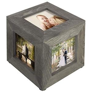 lot 78187 image: MyGift 5 Inch Photo Cube - Vintage Gray Wood Decorative Desk Picture Frame Keepsake Box