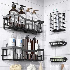 lot 78188 image: EUDELE Shower Caddy 5 Pack,Adhesive Shower Organizer for Bathroom Storage&Kitchen,No Drilling,Large Capacity,Rustproof Stainless Steel Bathroom Organizer,Bathroom Shower Shelves for Inside Shower