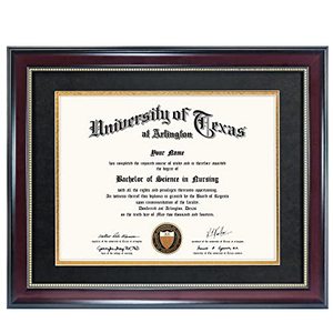 lot 78194 image: GraduationMall 8.5x11 Diploma Frame with Black over Gold Mat or Display 11x14 Document without Mat, UV Protection Acrylic, Mahogany with Gold Beads