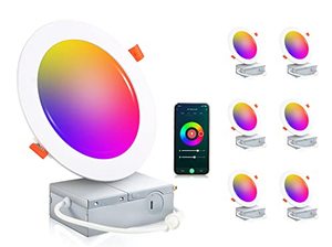 lot 78198 image: CLOUDY BAY 6 Pack 6inch Smart WiFi LED Recessed Lights,RGBCW Color Changing Recessed Lighting,Compatible with Alexa and Google Home Assistant,No Hub Required,15W 2700K-6500K,CRI90 Wet Location