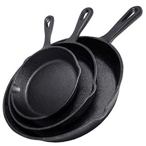 lot 78200 image: Simple Chef Cast Iron Skillet 3-Piece Set - Best Heavy-Duty Professional Restaurant Chef Quality Pre-Seasoned Pan Cookware Set - 10, 8, 6 Pans - Great For Frying, Saute, Cooking, Pizza & More,Black