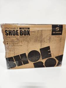 lot 78205 image: SEE SPRING XX-Large 12 Pack Shoe Storage Box, Clear Plastic Stackable Shoe Organizer for Closet, Space Saving Sneaker Shoe Rack Containers Bins Holders Fit up to Size 13 (White)