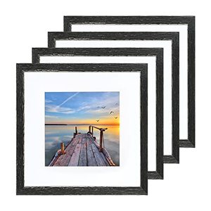 lot 78209 image: 12x12 Picture Frame Distressed Rustic Black Set of 4,Display Pictures for 8x8 with Mat or 12x12 without Mat Solid Wood Photo Frame for Wall Hanging Home Decoration