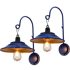 lot 78219 image: Eoanwu Solar Barn Lights Outdoor, 2pcs Blue Rustic Vintage Porch Barn Light with Wall Mount Exterior, Gooseneck Metal Wall Light Fixture for Farmhouse, Patio, Garden, Shed and Courtyard