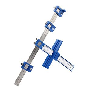 lot 78236 image: Cabinet Hardware Jig, Adjustable Punch Locator Woodworking Drilling Dowelling Template Drill Guide for Installing Handles, Knobs on Doors and Drawer Pull with Storage Bag
