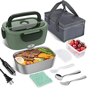 lot 78247 image: Vabaso Electric Lunch Box Food Heater, 2 in 1 Portable Heated Lunch Box for Car Truck Home Work Adults Food Heating, Leak Proof, 1.5L Removable Stainless Steel Container, 110V12V24V 60W