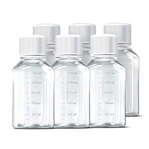 lot 78249 image: 250 ml Plastic Reagent Bottle 6-Pack Laboratory Chemical Storage - Clear Graduated Square Polycarbonate Plastic Leakproof Bottles