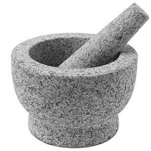 lot 78252 image: ChefSofi Mortar and Pestle Set - 6 Inch - 2 Cup Capacity - Unpolished Heavy Granite for Enhanced Performance and Organic Appearance - Included Anti-Scratch Protector