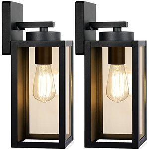 lot 78267 image: Outdoor Wall Light Fixtures, Exterior Waterproof Wall Lanterns, Porch Sconces Wall Mounted Lighting with E26 Sockets & Glass Shades, Modern Matte Black Wall Lamps for Patio Front Door Entryway, 2-Pack