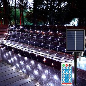 lot 78283 image: Solar Net Lights Outdoor Waterproof, 9.8FT�6.6FT 192-LED Outdoor Christmas Mesh Lights with 8 Modes for Bush Garage Fence Lawn Garden Park Valentines Day Christmas Decoration(White)