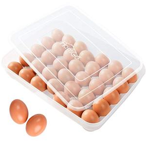 lot 78285 image: HANSGO 34 Egg Container, Egg Holder for Refrigerator Deviled Egg Tray Carrier with Lid Fridge Egg Dispenser Egg Storage Stackable Plastic Egg Containers